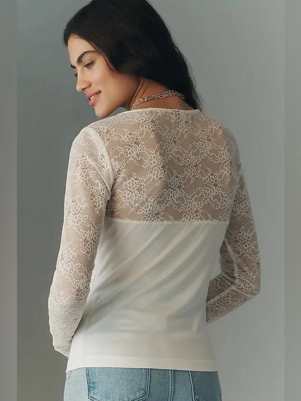 Anthropologie Long-Sleeve
Lace Mix Top - Picture 3 of 9